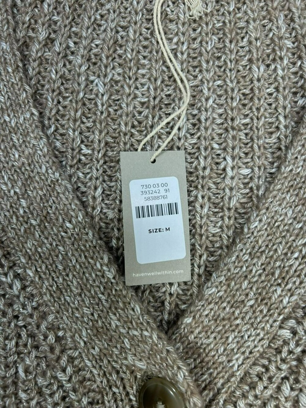Haven Womens Knit Button Cardigan Taupe Medium Recycled Blend NWT - Picture 3 of 6